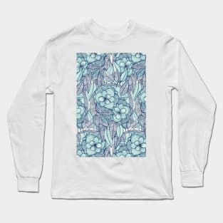 Teal Magnolias – a hand drawn pattern Long Sleeve T-Shirt